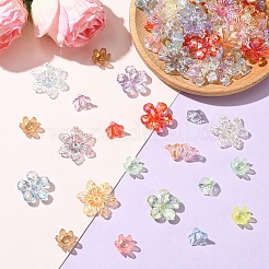 透明なアクリルビーズキャップ  ABカラー  花  ミックスカラー  5~23x12~28x6~25mm  穴：1.2~2mm  20個/スタイル&nbsp;TACR-YW0002-39
