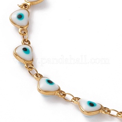 Heart Evil Eye 304 Stainless Steel Enamel Link Chains Bracelets & Necklaces Jewelry Sets&nbsp;SJEW-JS01153