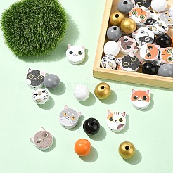 16 Styles Printed Wood Beads&nbsp;WOOD-YW0001-71