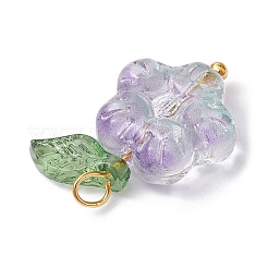 Transparent Glass Flower & Acrylic Leaf Pendants&nbsp;PALLOY-JF02287-02