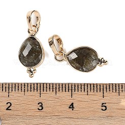 天然ラブラドライトのファセットペンダント  金メッキ真鍮ティアドロップチャーム  17.5x9x3.5mm  穴：6x3.5mm&nbsp;KK-L218-004G-02