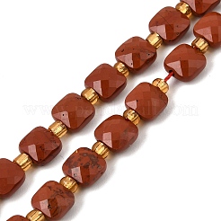 天然石レッドジャスパービーズ連売り  多面カット正方形  シードビーズで  6x6x3.5~4mm  穴：0.8mm  約48個/連  14.96''（38センチメートル）&nbsp;GG-CBA96AE-A01-6x6mm