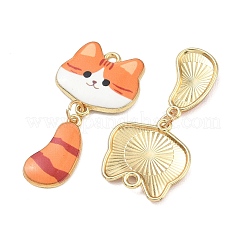プリント合金ペンダント  猫の形のチャーム  ラックめっき  ゴールドカラー  砂茶色  40x19.5x2.5mm  穴：1.8mm&nbsp;ENAM-K076-45G-01