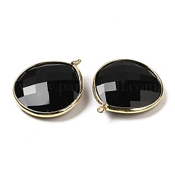 黒曜石のペンダント  金色の真鍮エッジ付き  多面カット  染色されていない  ティアドロップ  28x25x6mm  穴：1.6mm&nbsp;G-B009-07G-P