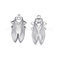 変色しない201ステンレススチールペンダント  蝉  ステンレス鋼色  29.5x15.5x3mm  穴：2.5mm&nbsp;STAS-S119-165P