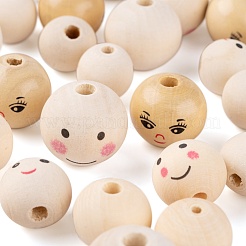 80個4スタイルの天然木ヨーロピアンビーズ  大穴ビーズ  顔を丸める  ミックスカラー  17~25x17.5~23.5mm  穴：4~5.5mm  20個/スタイル&nbsp;WOOD-LS0001-37