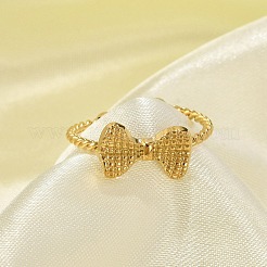 Bowknot 304 Stainless Steel Open Cuff Rings for Women&nbsp;LS-RJEW-G338-08G