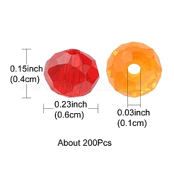 200個のファセットロンデル透明ガラスビーズ  ミックスカラー  6x4mm  穴：1mm&nbsp;GLAA-YW0001-83