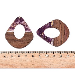 透明樹脂とクルミ材のペンダント  金箔を施した中空のティアドロップチャーム  パープル  48x41x4mm  穴：2mm&nbsp;RESI-T057-07H