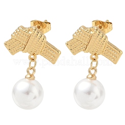 304 Stainless Steel & ABS Plastic Pearl Stud Dangle Earrings&nbsp;SA-CBA2696-40G