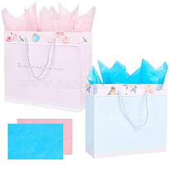 2Pcs 2 Colors Valentine's Day Theme Flower Printed Rectangle Paper Bags with Rope Handle&nbsp;ABAG-SP0001-27