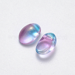 透明スプレー塗装ガラスチャーム  グリッターパウダー付き  オーバル  カラフル  8.5x6x4.5mm  穴：1mm&nbsp;GLAA-R211-05-E02