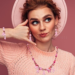 Breast Cancer Pink Awareness Ribbon Theme Alloy Enamel Pendants & Acrylic & Polymer Clay Beads Finding Kits&nbsp;DIY-YW0016-34