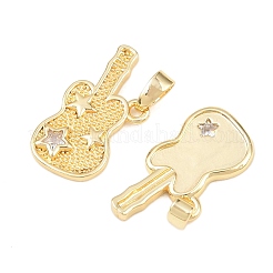 真鍮製マイクロパヴェキュービックジルコニアペンダント  星付きギター  18KGP本金メッキ  20x10x2mm  穴：5x2mm&nbsp;KK-C248-14G