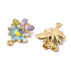 合金エナメルチャーム  花  ゴールドカラー  ライトスカイブルー  20.5x17x6mm  穴：1.8mm&nbsp;ENAM-I063-01G-02