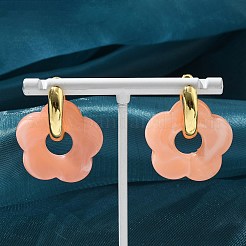 女性用真鍮樹脂フラワーフープピアス  長持ちメッキ  ラックめっき  鉛フリー及びカドミウムフリー  18KGP本金メッキ  ミックスカラー  32.5x26.5mm&nbsp;EJEW-U038-01G