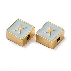 304ステンレススチールエナメルビーズ  14KGP本金メッキ  文字のある正方形  文字x  8x8x4mm  穴：2mm&nbsp;STAS-L022-293G-X