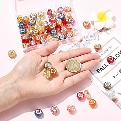 60個 12色透明樹脂ロンデルヨーロピアンビーズ  金箔とシルバートーンの真鍮ダブルコア付き  大穴ビーズ  ミックスカラー  13.5~14x8.5~9mm  穴：4.8~5mm  5個/カラー&nbsp;RESI-YW0006-15