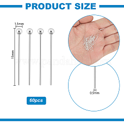 60Pcs 925 Sterling Silver Head Pins&nbsp;STER-PH0003-11