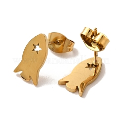 PVD真空メッキ304ステンレススチールスタッドピアス  スター付きロケット  ゴールドカラー  11x6mm&nbsp;EJEW-Z040-31G