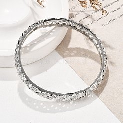 女性用真鍮ヒンジ付きバングル  ラックめっき  プラチナ  1/4インチ（0.8cm）  内径：2-3/8インチ（5.95cm）&nbsp;BJEW-D313-01P