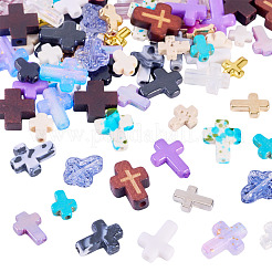 DIYクロスビーズファインディングキット  アクリル、プラスチック、木材、貝殻、宝石ビーズ100個を含む  ミックスカラー  7.5~16x7~15x3~5mm  穴：0.5~2.5mm  5個/スタイル&nbsp;DIY-TA0013-25