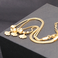 304 Stainless Steel Round Bead with Ginkgo Leaf Anklets&nbsp;FS-WG90D78-01