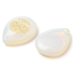 Opaliteドロップペンダント  金の生命の樹が刻まれた涙型のチャーム  33~33.5x24.5~25x7~7.5mm  穴：2mm&nbsp;G-C158-01A