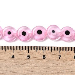 手作りナザールボンジュウランプワークビーズ連売り  フラットラウンド  ピンク  10~10.5x3.5mm  穴：0.7mm  約37個/連  14.06~14.17''（35.7~36センチメートル）&nbsp;LAMP-G164-10C-06