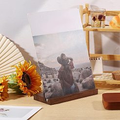 ステンレススチール製のサポートを備えた木製のビニールレコードスロットディスプレイスタンド  長方形  ステンレス鋼色  ココナッツブラウン  9x20x20cm&nbsp;ODIS-WH0043-344C