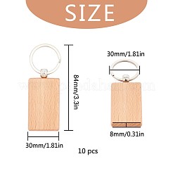 ウッドキーホルダー  鉄のリング付き  長方形  プラチナ  バリーウッド  84mm  ペンダント：59x30x8mm&nbsp;WOOD-I004-62
