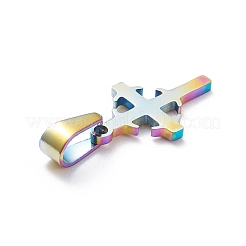イオンプレーティング（IP）304ステンレスペンダント  クロス  イースターのために  虹色  20x13x1.5mm  穴：3.5x7mm&nbsp;STAS-L216-35M