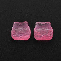透明ガラスビーズ  中国の干支は虎に署名します  ショッキングピンク  11.5x12x8mm  穴：1mm&nbsp;GLAA-T022-22-D05