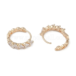 ガラスの葉のフープピアス  女性のための真鍮のアクセサリー  18KGP本金メッキ  15.5x3mm&nbsp;EJEW-L292-008G
