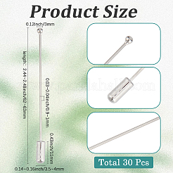真鍮ラペルピン30個  ブローチパーツ  真鍮のボール  プラチナ  62~63mm  ピン：0.9~1mm&nbsp;KK-SC0007-12
