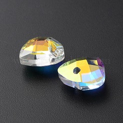 カット加工ガラスペンダント  ABカラー  クリアAB  ハートチャーム  12x13x6mm  穴：1.5mm&nbsp;LS-GLAA-WH0035-22B