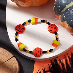 Halloween Dyed Synthetic Turquoise & Glass Beaded Stretch Bracelets&nbsp;BJEW-JB10602