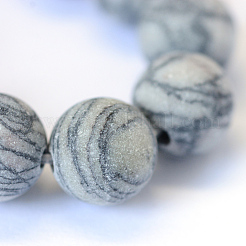 Frosted Natural Black Silk Stone/Netstone Round Bead Strands&nbsp;X-G-E334-6mm-25