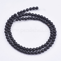 ナチュラルブラックオニキスビーズ連売り  グレードAB  ラウンド  染め＆加熱  ブラック  4mm  穴：0.8mm  約91~95個/連  14.3インチ&nbsp;G-H1567-4MM