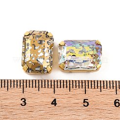 縫い付けラインストーン  ガラスクリスタルラインストーンマルチ連リンク  真鍮製爪付き台座付き  衣料品アクセサリー  多面カット  長方形  ゴールドカラー  14x10x7mm  穴：0.9mm&nbsp;EGLA-F162-09G-02