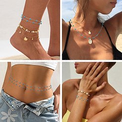 2.5M Handmade Synthetic Turquoise Beads & 316 Stainless Steel Round Link Chains&nbsp;DIY-TA0016-15B-G
