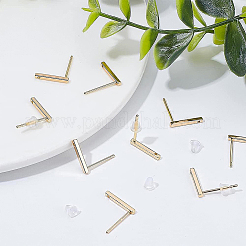 30 個の真鍮のスタッドのイヤリングパーツ  穴と 80 個のプラスチック イヤー ナット  長方形  18KGP本金メッキ  4x4mm  穴：0.8mm  ピン：0.8mm&nbsp;KK-BC0009-06