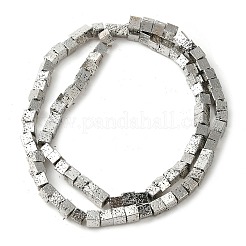 電気メッキされた天然溶岩岩ビーズ連売り  キューブ  プラチナメッキ  4~4.5x4x4mm  穴：1.2mm  約93個/連  15.75インチ（40cm）&nbsp;G-L606-E02-01A