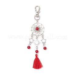 Natural & Dyed Malaysia Jade Bead & Alloy Pendant Decoration&nbsp;HJEW-JM02936-02