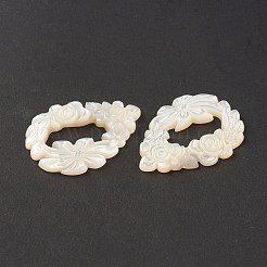 天然石ホワイトシェルペンダント  花のチャームが付いたティアドロップ  33x26x3mm  穴：0.8mm&nbsp;SSHEL-T012-16