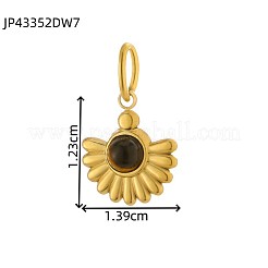 304ステンレススチールと天然石のビーズチャーム  花  イオンプレーティング（ip）  14KGP本金メッキ  12x14mm&nbsp;STAS-OY009-30G