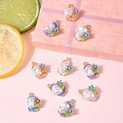 10本合金エナメルペンダント  ABSの模造パールと  花とオーバル  ラックめっき  長持ちメッキ  鉛フリー＆カドミウムフリー＆ニッケルフリー  ゴールドカラー  ミックスカラー  26.5x20.5x8.5mm  穴：3mm&nbsp;ENAM-FS0003-24