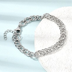 6.5mm 304ステンレススチール製ダブルリンクチェーンブレスレット（男女兼用）  変色なし  ステンレス鋼色  6.77インチ（17.2cm）&nbsp;SA-CBA37BC-21P