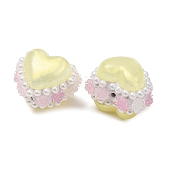 Rwsin & abs イミテーションパール＆ポリマークレイビーズ  ハートとバラの花  淡黄色  22.5~24x27~29x23~24mm  穴：2~3mm&nbsp;RE-CBA1913-01D
