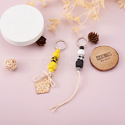 6Pcs 6 Colors Schima Wood & Cotton Cord Keychain&nbsp;KEYC-KS0001-03